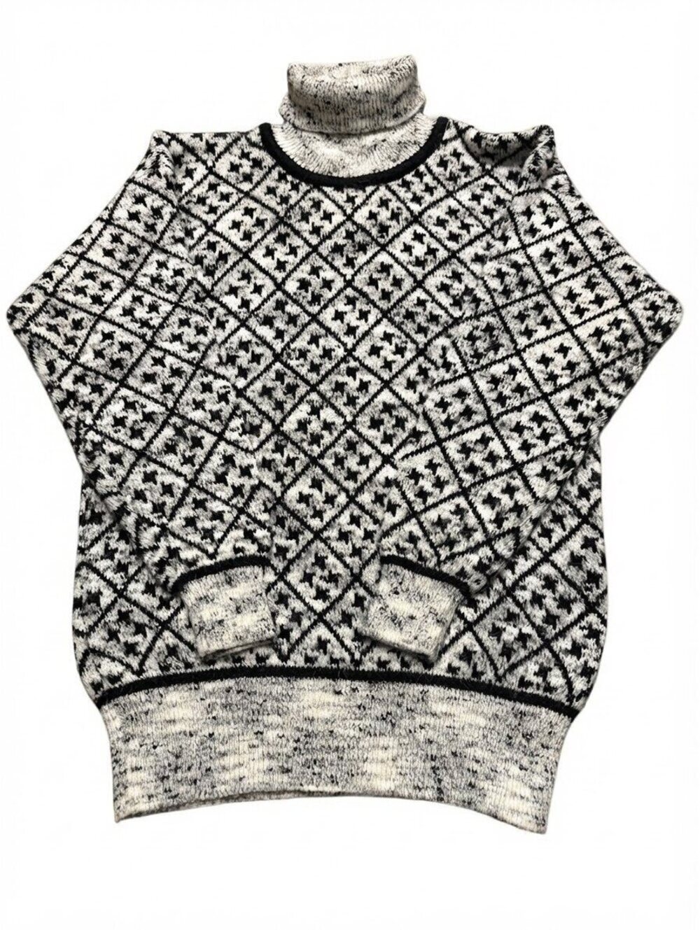 Liz Claiborne Vintage Black White Geometric Turtleneck Sweater Small Cozy Retro